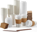JOLLY PARTY [50 Pack] 20 oz Paper Coffee Cups, Disposable Paper Coffee Cup with Lids, Sleeves, and Stirrers, Hot/Cold Beverage Drinking Cup for Water, Juice or Tea, Suitable for Home, Shops and Cafes