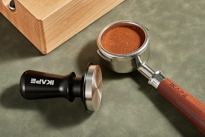 IKAPE 39.25mm Espresso Tamper, Black Premium Barista Coffee Tamper with Calibrated Spring Loaded, 100% Flat Stainless Steel Base Tamper for Espresso Machine