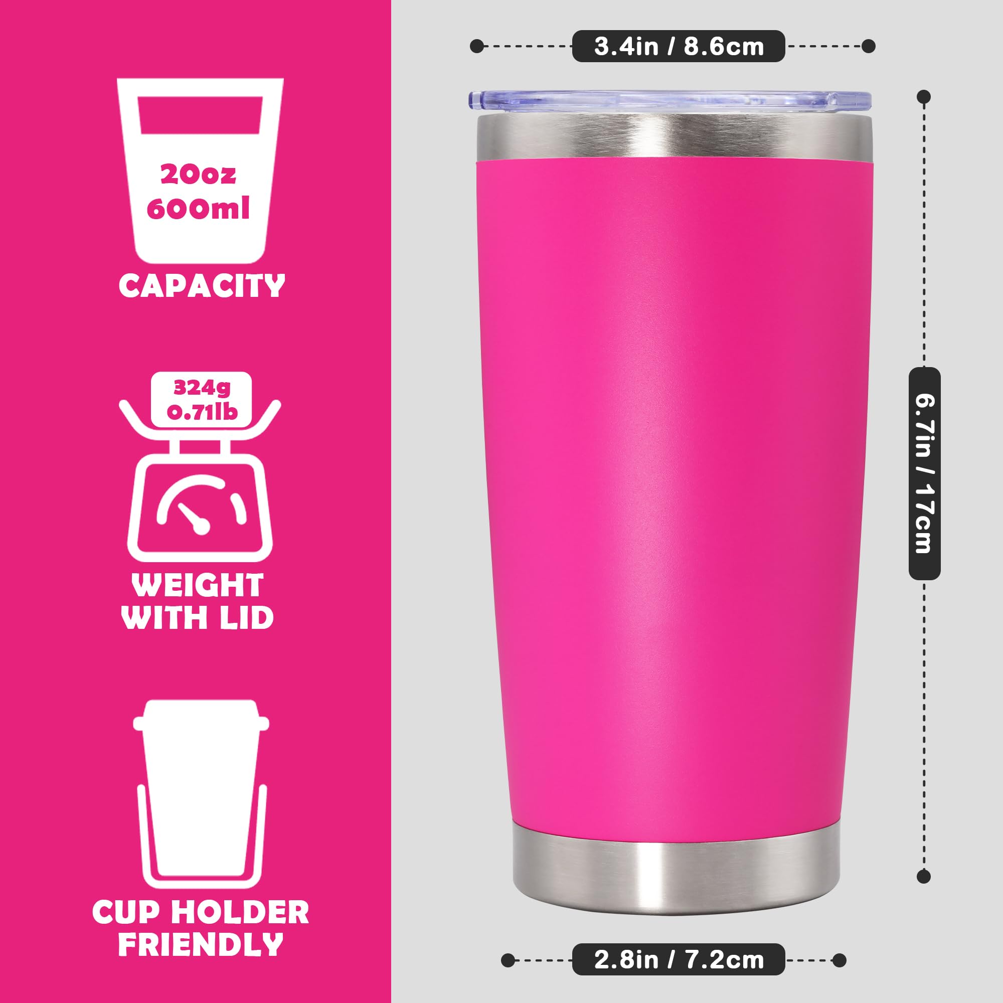 20oz Tumbler Stainless Steel Tumbler Coffee Tumbler with Lid Hot Pink, 1P