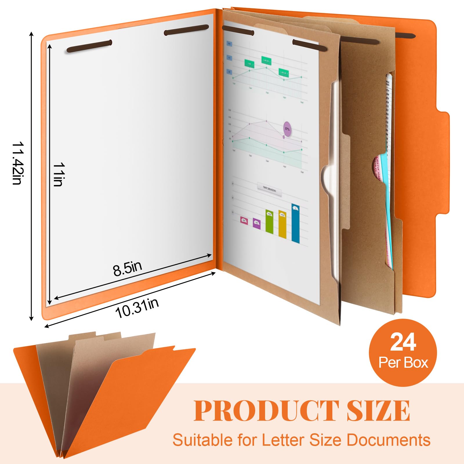 24 Pcs Skyygemm Classification Folder Letter Size, 2 Pocket File,Orange