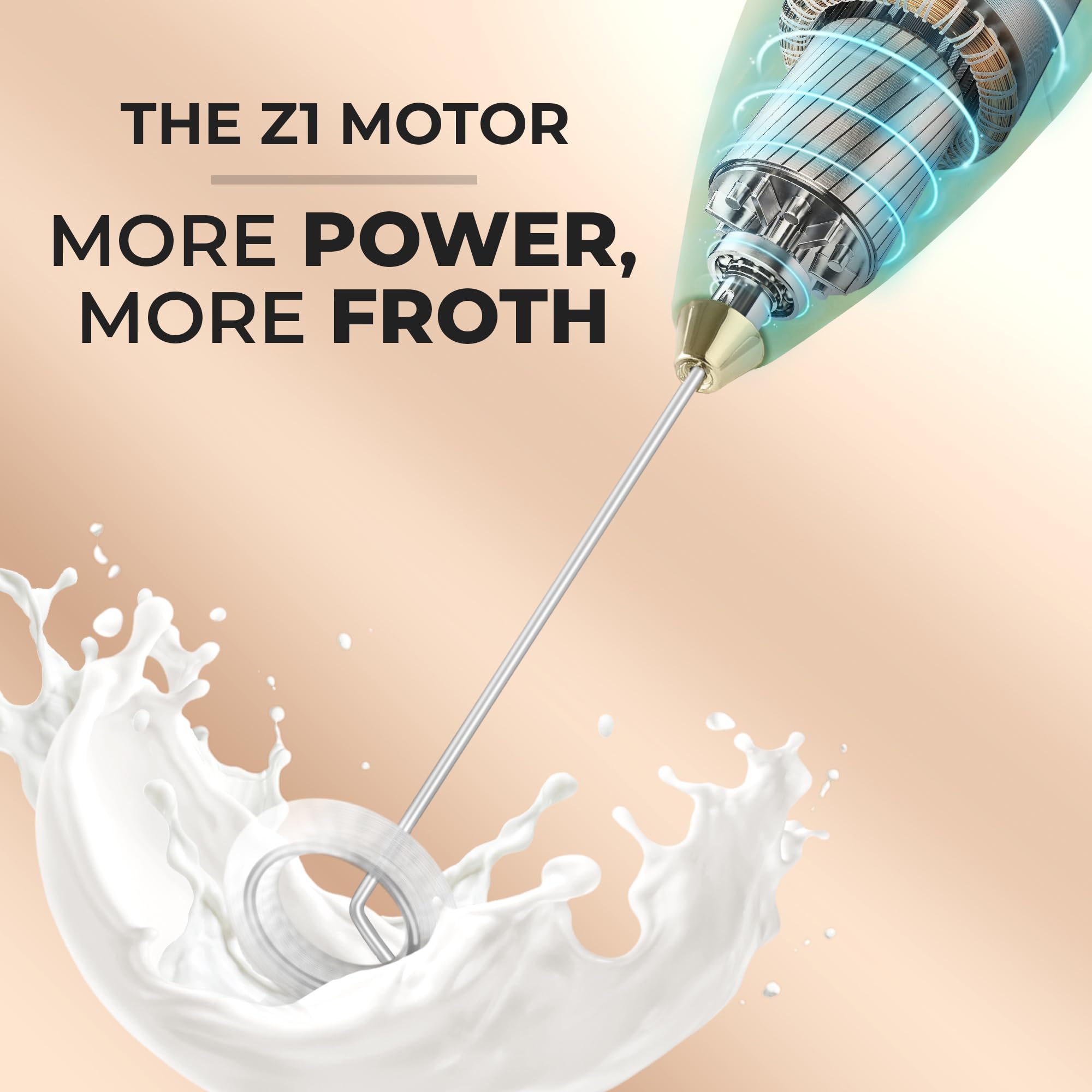Zulay Kitchen Powerful Milk Frother Wand With Duracell Batteries - Ultra Fast Handheld Drink Mixer - Electric Whisk Foam Maker for Coffee, Lattes, Cappuccino & Matcha - Z1 Motor - Forest Gold