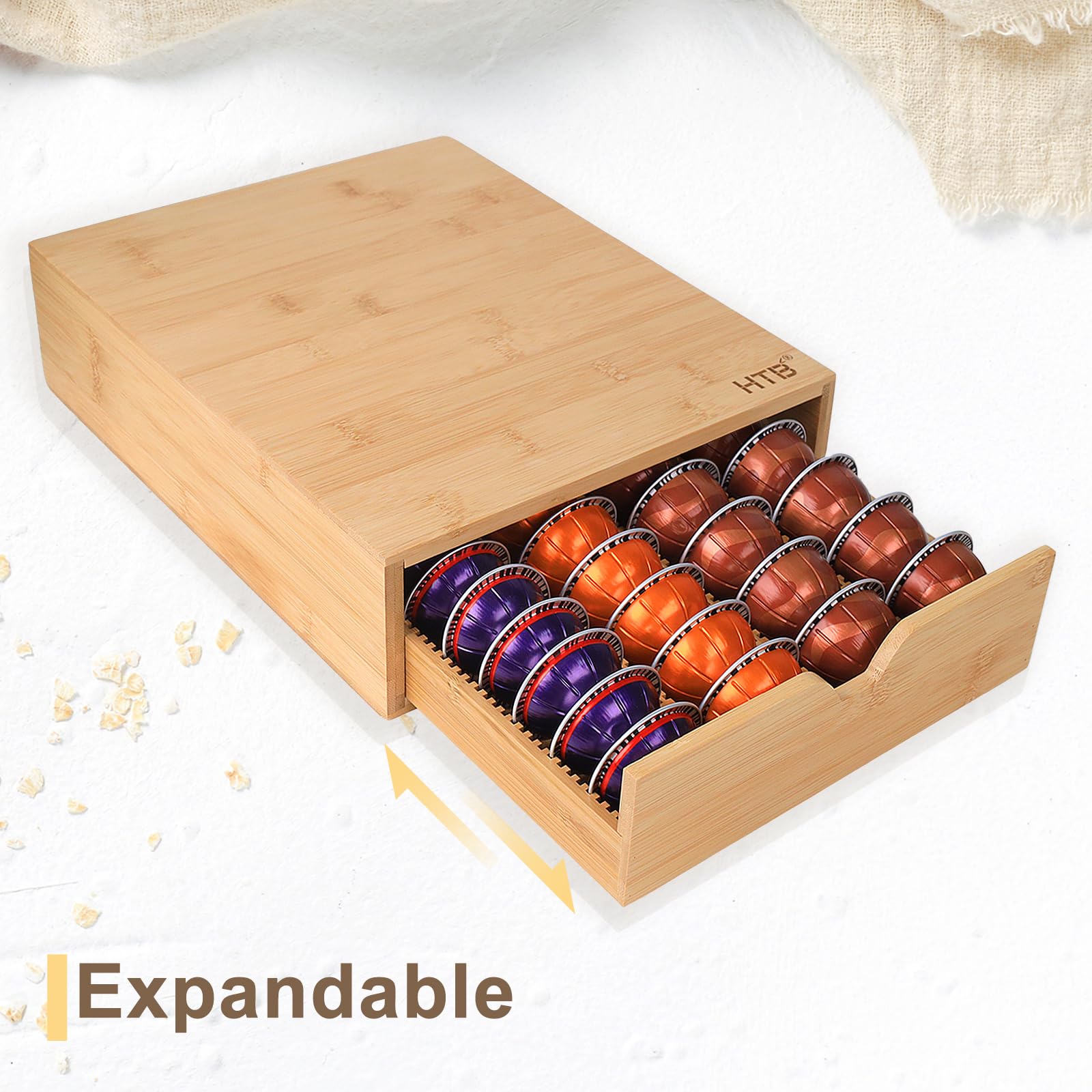 HTB K Cup Holder Compatible Coffee Pod Storage Drawer,Bamboo 1-drawer