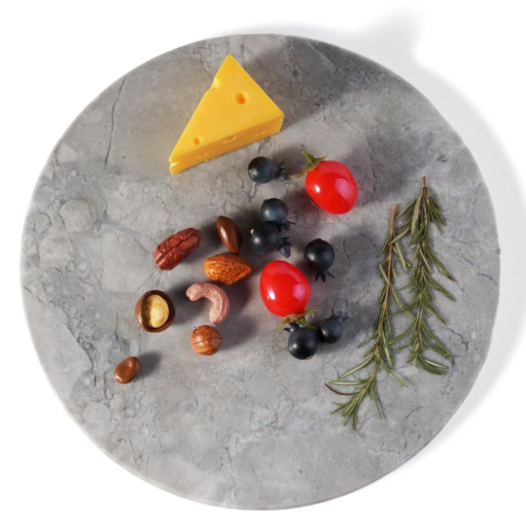 Koville Round Marble Pastry Cutting Board - 11" Gray Marble Cheese Board for Baking, Charcuterie, Pastry, Trivet - Non-Stick Heat Resistant Stone Cutting Boards for Kitchen