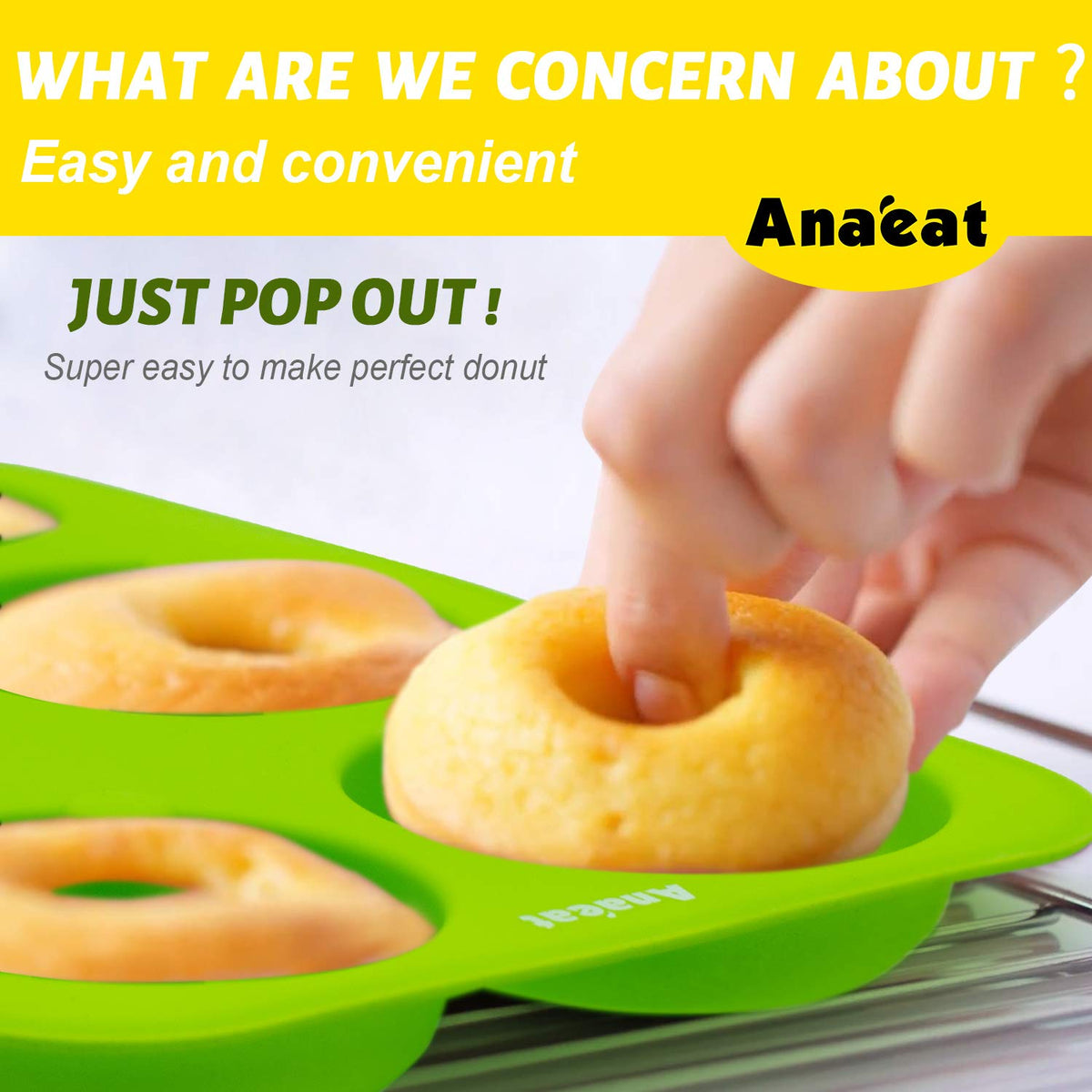 Anaeat Full Size Donut Baking Pans 3 Pack, Big Size 4 Inch Silicone Baking Mold, Just Pop Out! Non Stick 6-Cavity Doughnut Trays for Bagels Donuts Cake Biscuit - BPA Free & Dishwasher Safe (3 colors)