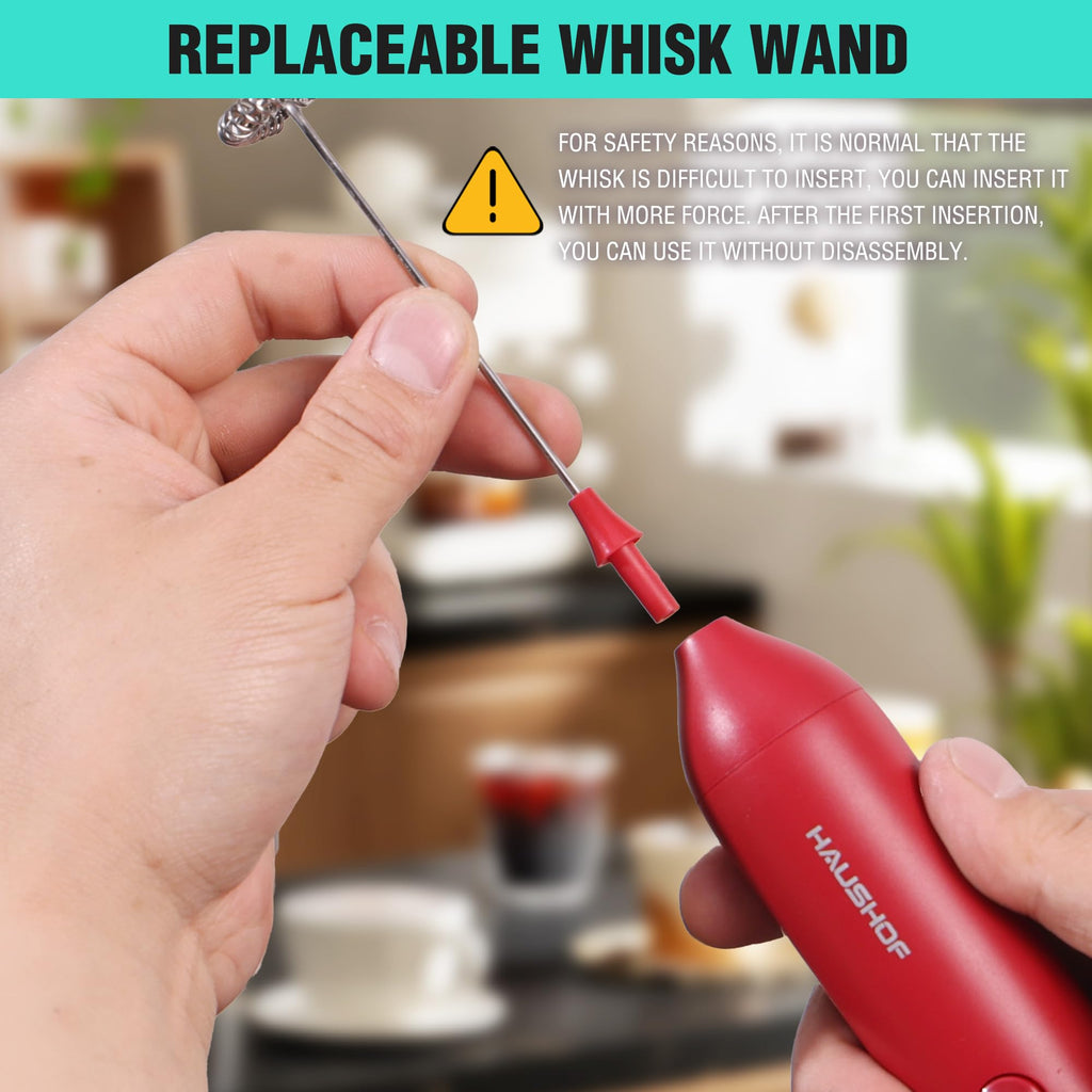 HAUSHOF Handheld Rechargeable Milk Frother Wand with Stand,Coffee Mixer