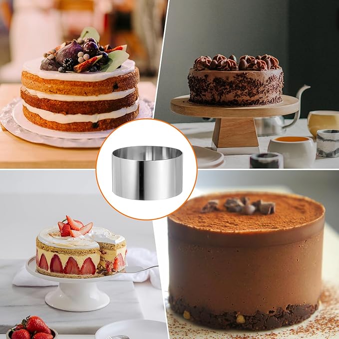HARFINGTON Round Cake Ring 4 x 2 Inch Seamless Stainless Steel Pastry Mousse Dessert Ring Mirror Coating for Baking Cooking Making Tool