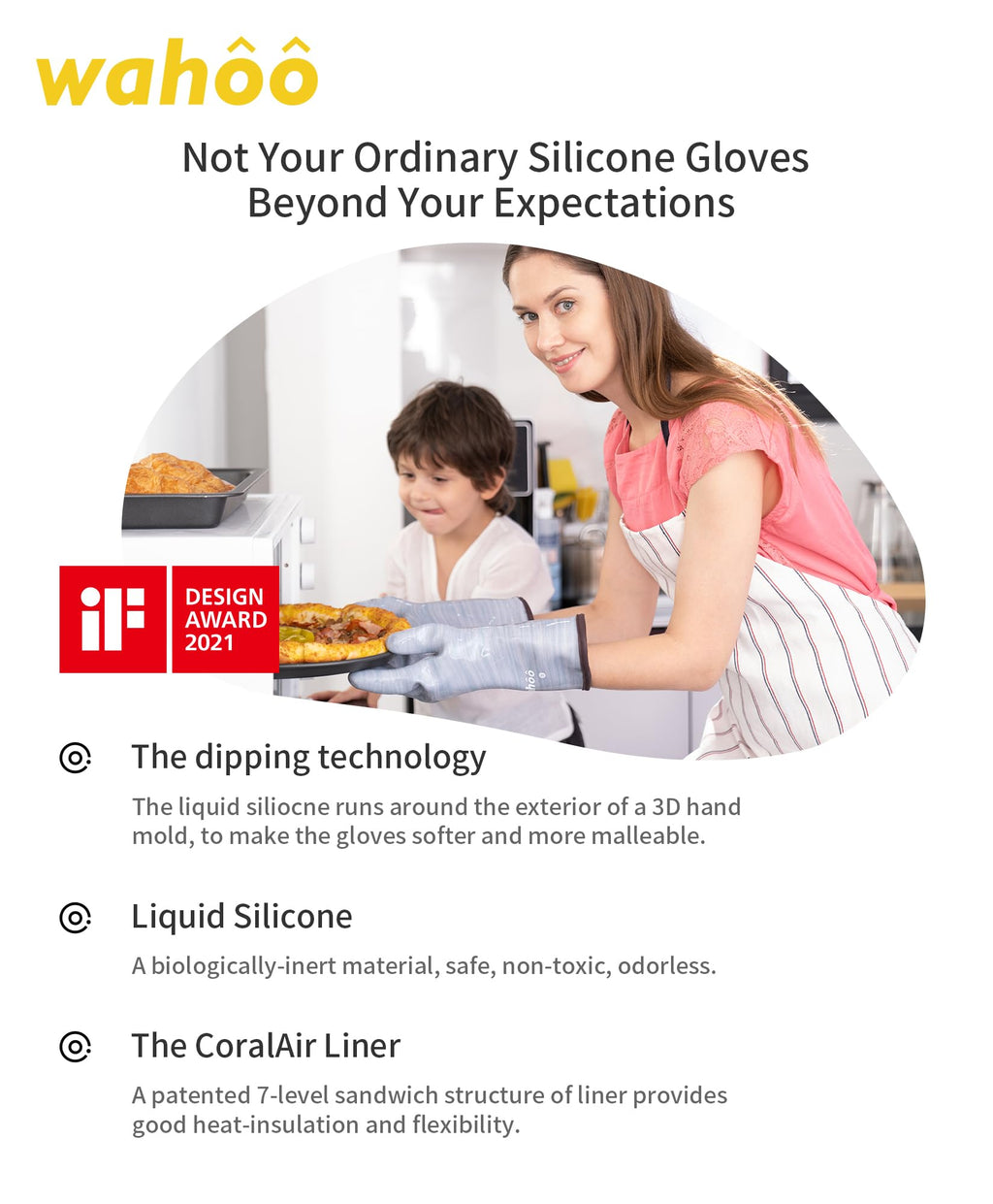 wahoo 12 Inch Liquid Silicone Oven Mitts,Heat Resistant Gloves,Purple,XL/10