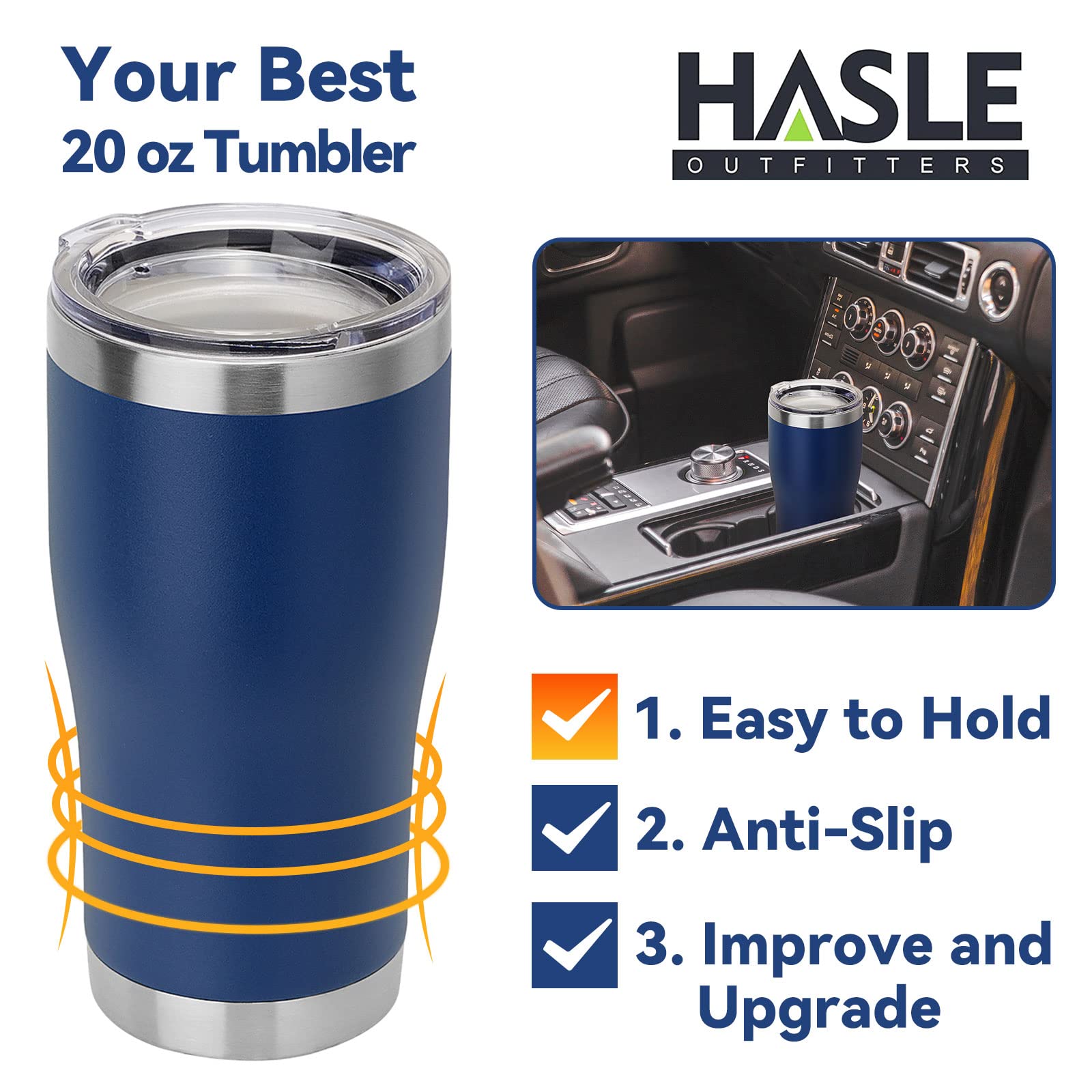 HASLE OUTFITTERS 20 oz Tumbler Bulk, Stainless Steel Tumblers with Lid, Vacuum Insulated Tumbler, Double Wall Powder Coated Cup, coffee mugs, Navy Blue, 1 Pack