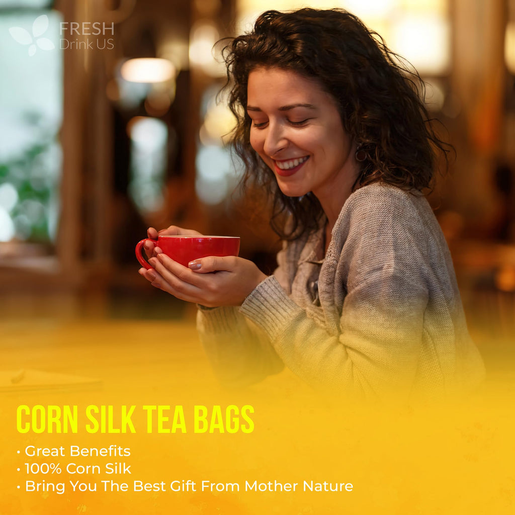 FreshDrinkUS, Premium 75 Tea Bags Corn Silk Tea, 100% Natural & Pure from Corn Silk. Corn Silk Herbal Tea. Clean Ingredients. Made with Natural Material Tea Bags. No Sugar, No Caffeine, Vegan.