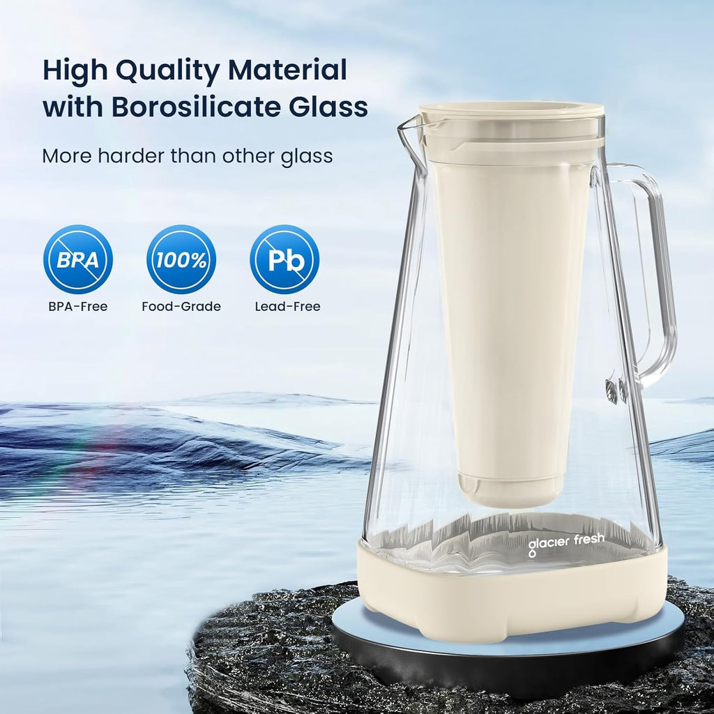GLACIER FRESH 10 - Cup Purela Glass Water Pitcher With 2 Filters, White