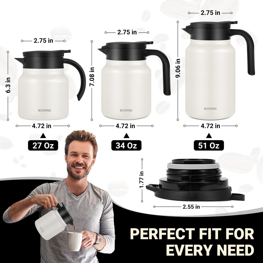 WYHVAND Insulated Coffee Carafe, 51 oz, Keeps Hot for 12H, Cream