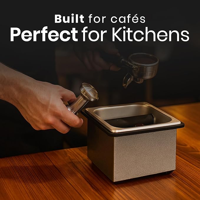 Rattleware Stainless Steel Knock Box - Perfect for Home, Cafe, Restaurant, Hotel, Office, or Commercial Establishment - Heavy Duty Knock Box Trusted By Baristas Worldwide (7.5" x 7" x 4")