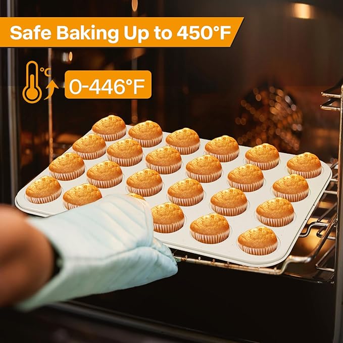 2-Pack 24-cup Beige Miffin Pan, Non-Stick Cupcake Muffin Tin, Ceramic Coating Safe Baking Cupcake Pan