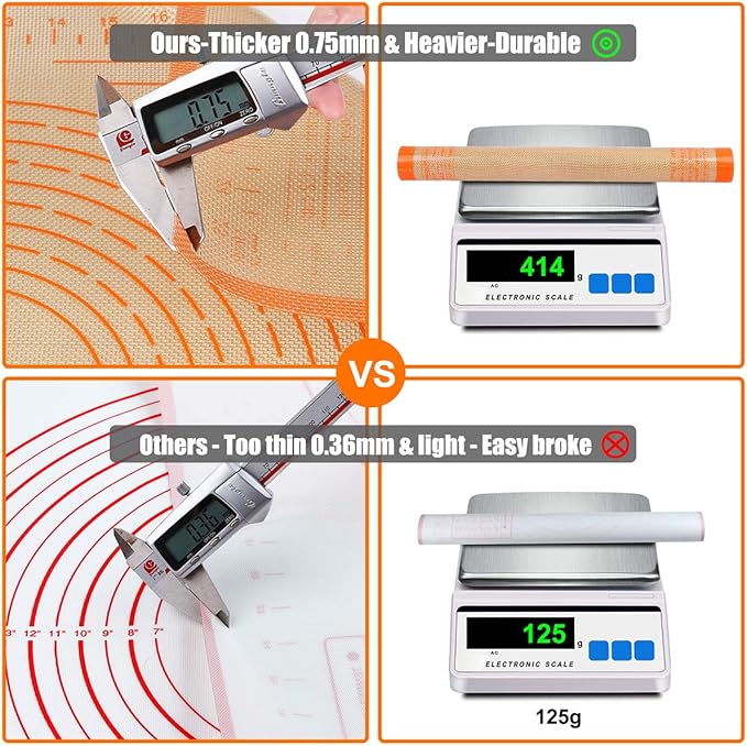 Silicone Pastry Mat 36'' By 24'' Extra Large Baking Mat with Measurements for Dough Rolling, Kneading Board, Kitchen Counter Mats, Perfect for Dough, Fondant, Pie Crust, Cookies, Bread, Pasta, Pizza