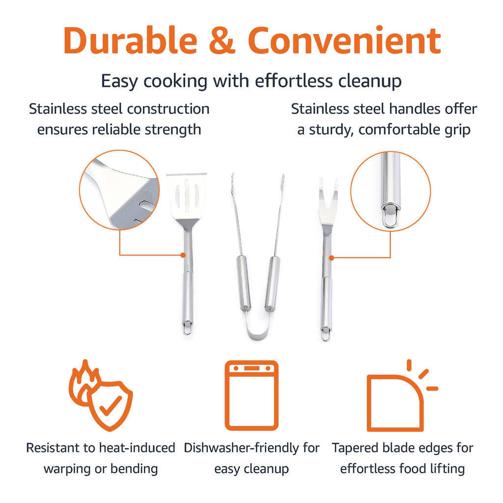 4-Piece Stainless Steel BBQ Grilling Tool Set with Carry Bag, Rust-Resistant, Dishwasher Safe