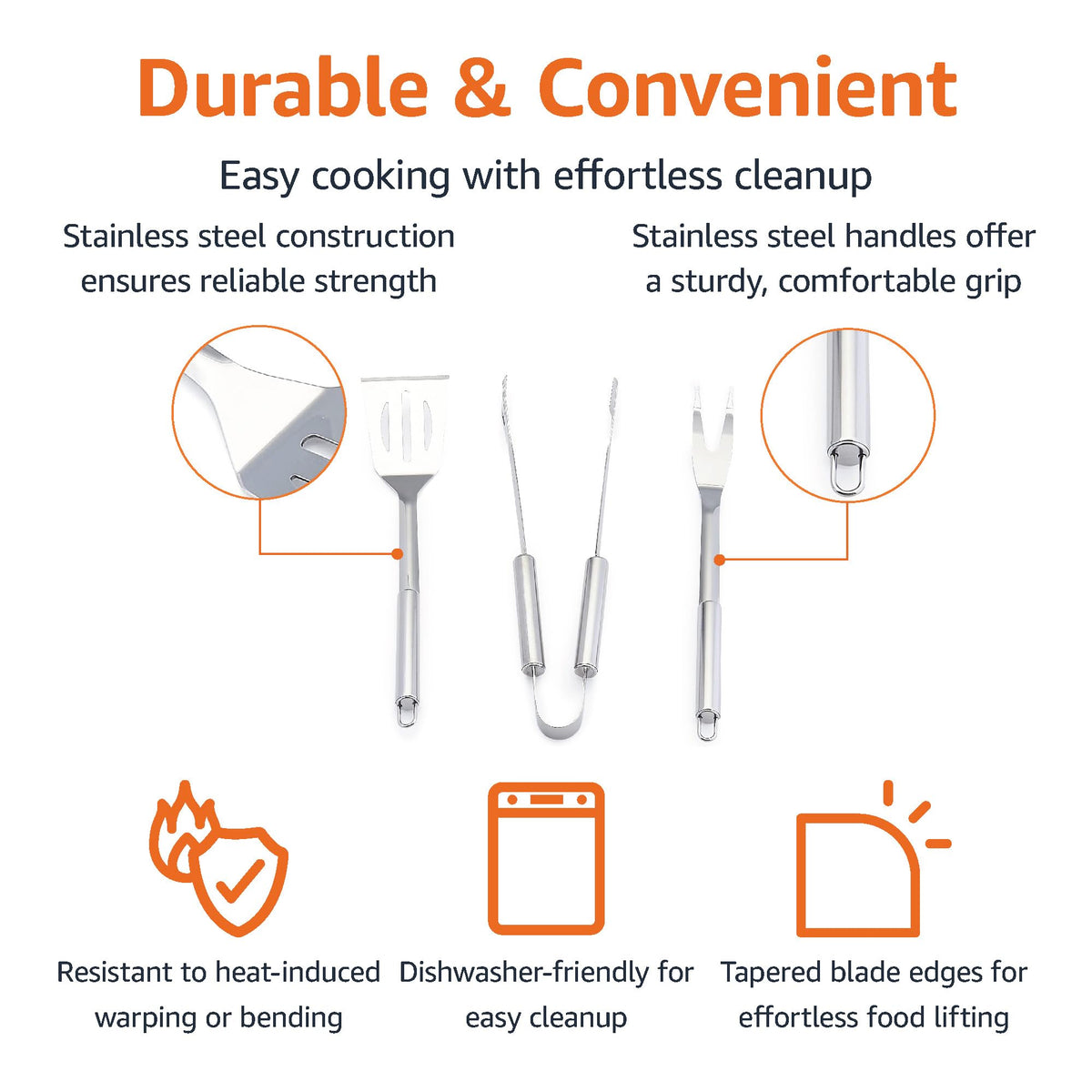 4-Piece Stainless Steel BBQ Grilling Tool Set with Carry Bag, Rust-Resistant, Dishwasher Safe