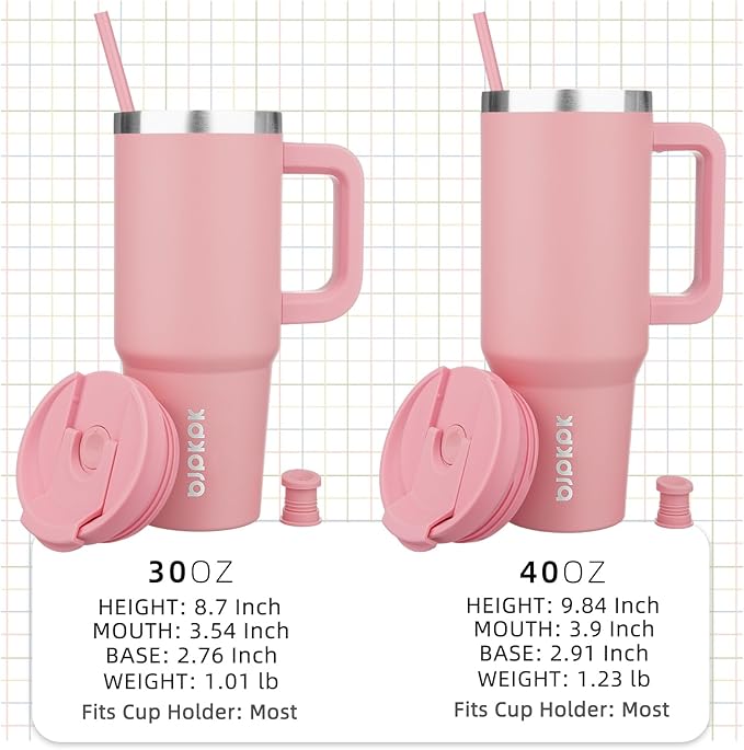 BJPKPK 30oz Stainless Steel Insulated Tumbler With Handle And Lid Straw Travel Coffee Mug Thermal Cup,Light Pink