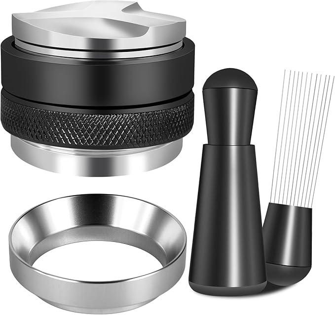 58mm Espresso Accessories Kit, Coffee Distributor and Tamper Leveler, WDT Tool and Dosing Funnel Set Fits Espresso Coffee Machines and 58 mm Portafilters