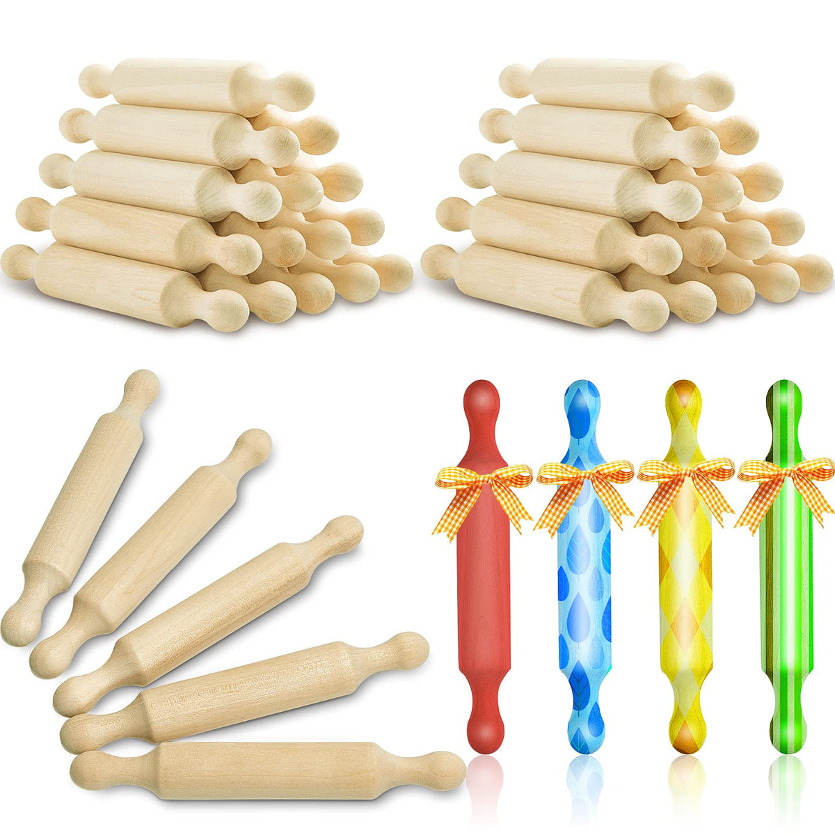 Suclain 15 Pcs Wooden Mini Rolling Pin Long Kitchen Baking Small Dough Rolling Pin for Children Fondant Pastry Pizza Crafting and Imaginative Play for Halloween and Christmas Presents (7 Inches)
