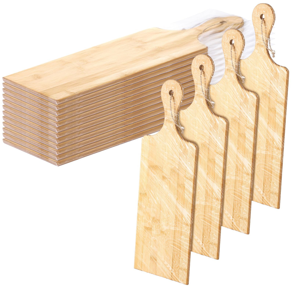 Patelai 12 Packs Wooden Cutting Board Set with Handles Large Kitchen Serving Plain Chopping Board Bulk Gifts for Mom for Vegetables Meat Pizza Cheese Fruit Bread(Bamboo,17 x 6 Inch)