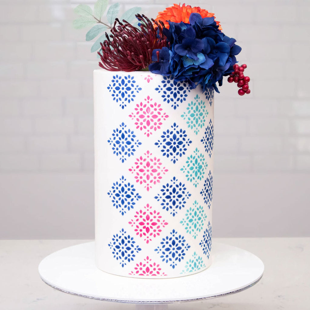 Lacupella Cake Baking Stencil - Seamless Delicate Pattern for Decorating Tall Double Barrel Cake to Use with Buttercream, Royal Icing, Ganache, Paint, Airbrush (VORRA)