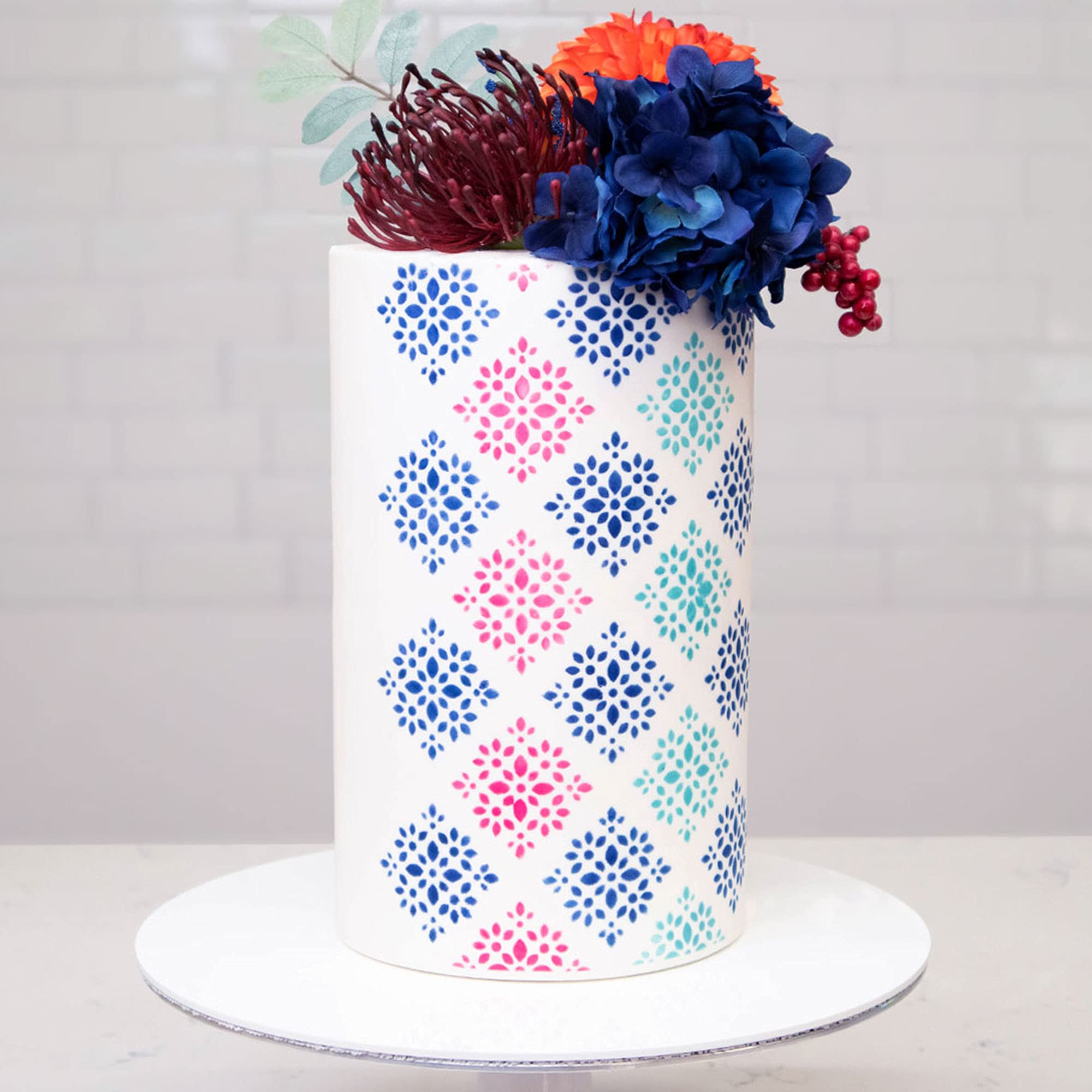 Lacupella Cake Baking Stencil - Seamless Delicate Pattern for Decorating Tall Double Barrel Cake to Use with Buttercream, Royal Icing, Ganache, Paint, Airbrush (VORRA)