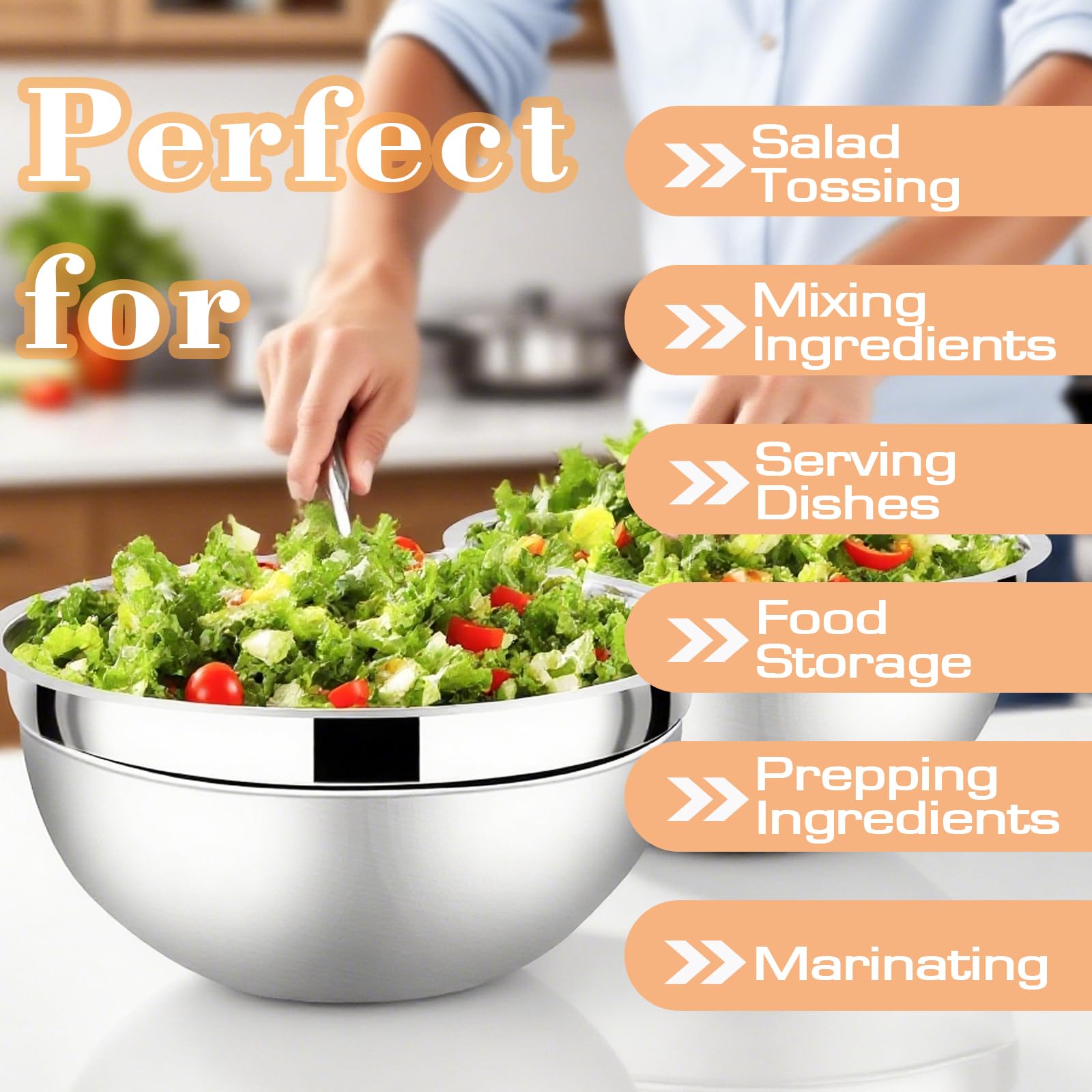 Lazycorner Mixing Bowls with Airtight Lids Set 5 Pcs Stainless Steel Bowls Set Baking Set Non-Slip Silicone Bottoms Great for Serving & Baking
