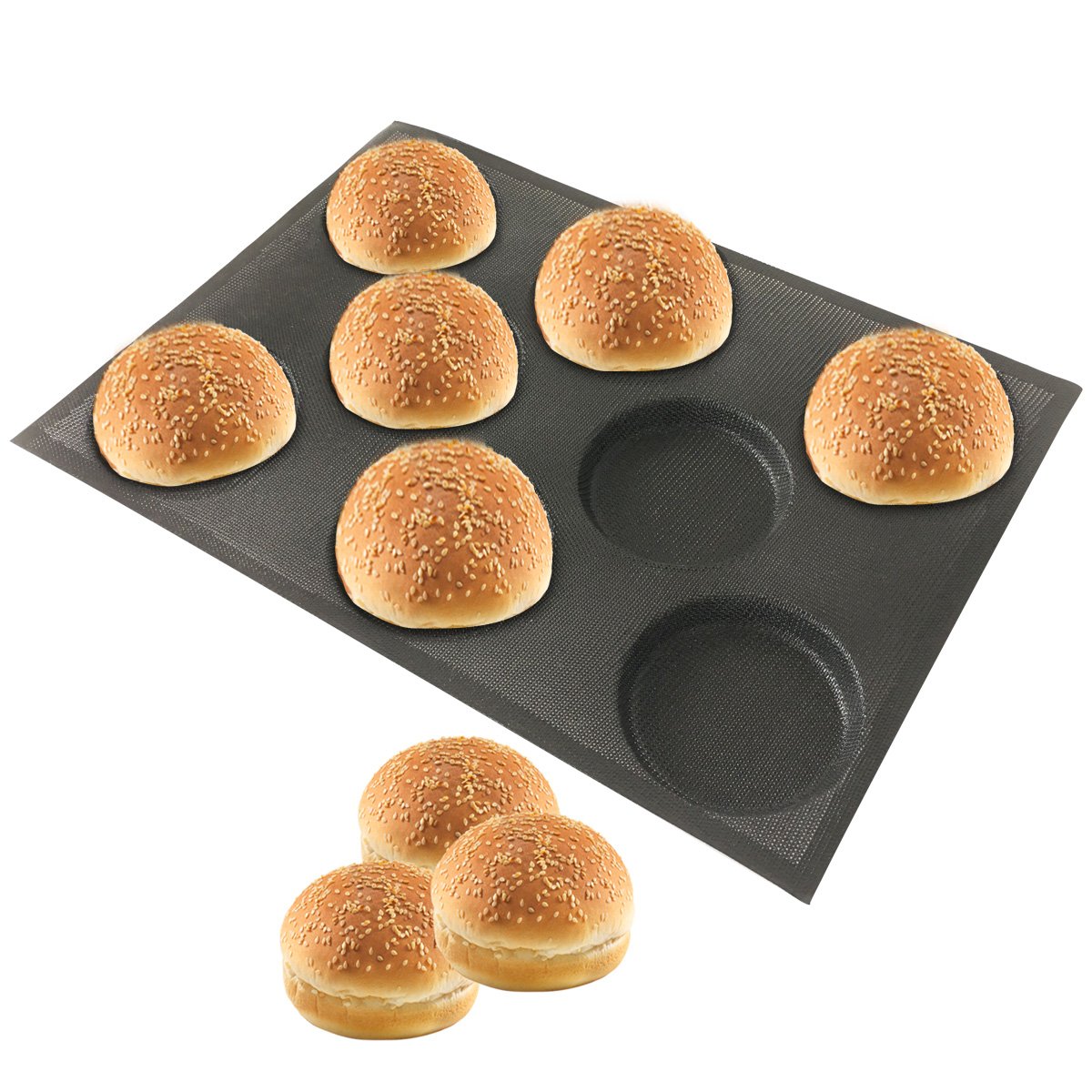 Bluedrop Silicone Hamburger Bread Forms Perforated Silicone Bakery Molds Tartlets Pita Moulds Sheets Food Grade for Industrial Large Size