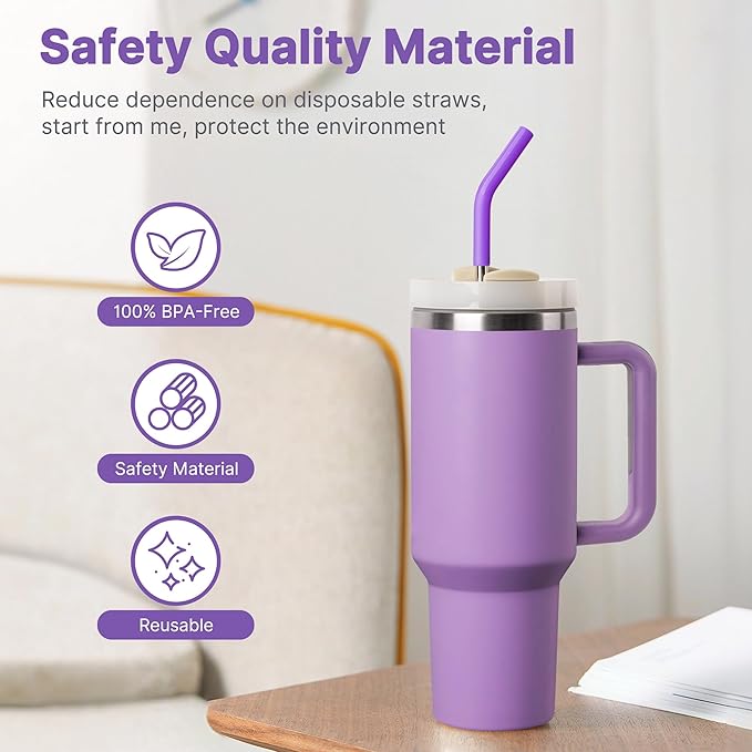 40 oz Metal Straw for Stanley Cup,Simple Modern, Meoky Tumbler, 5 Pcs Reusable Stainless Steel Straws with Silicone Tip, Replacement Straws for 40oz Tumblers, Cleaning Brush, 1 Portable Bag