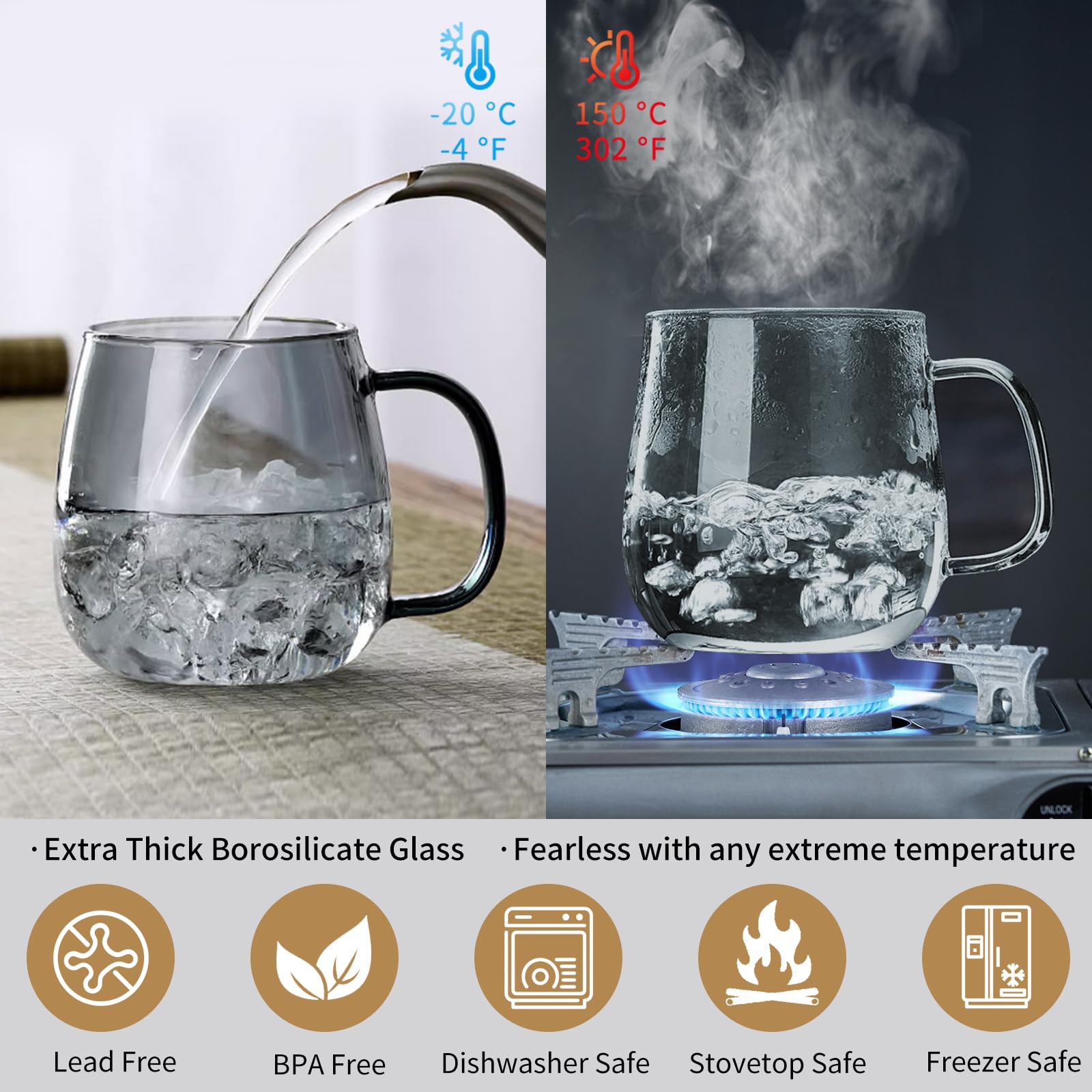 Glass Tea Cup with Infuser and Lid, 17.6oz/520ml Large Borosilicate Teacup, Clear Mug for Loose Leaf Tea, Blooming Tea, Tea Bags - Perfect Christmas or Birthday Gift for Men.