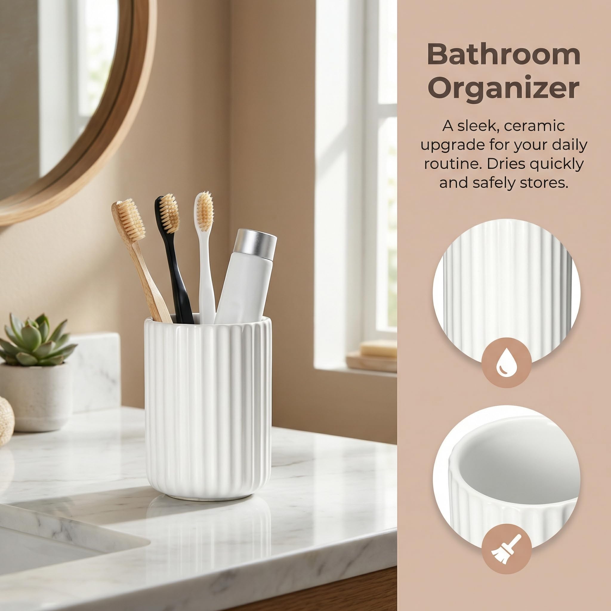 U-TIMES Ceramic Spoon Holder for Coffee Bar, Upright Tea Spoon Holder Cup, Coffee Stirrers Straws Stir Stick Holder, Cement Grey Fluted Surface