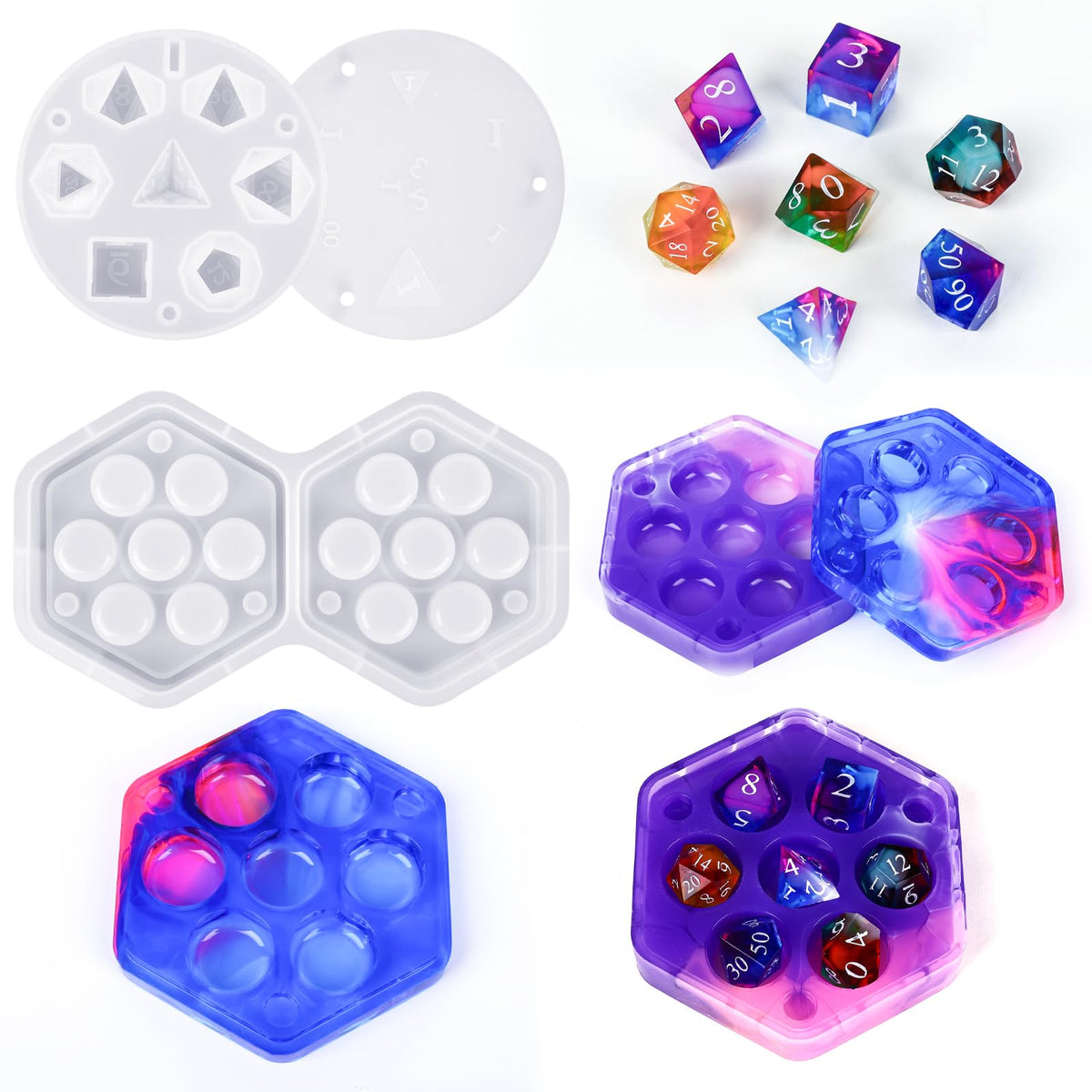 KISREL Dice Resin Molds, DND Dice Set and Organizer Box Epoxy Resin Mold