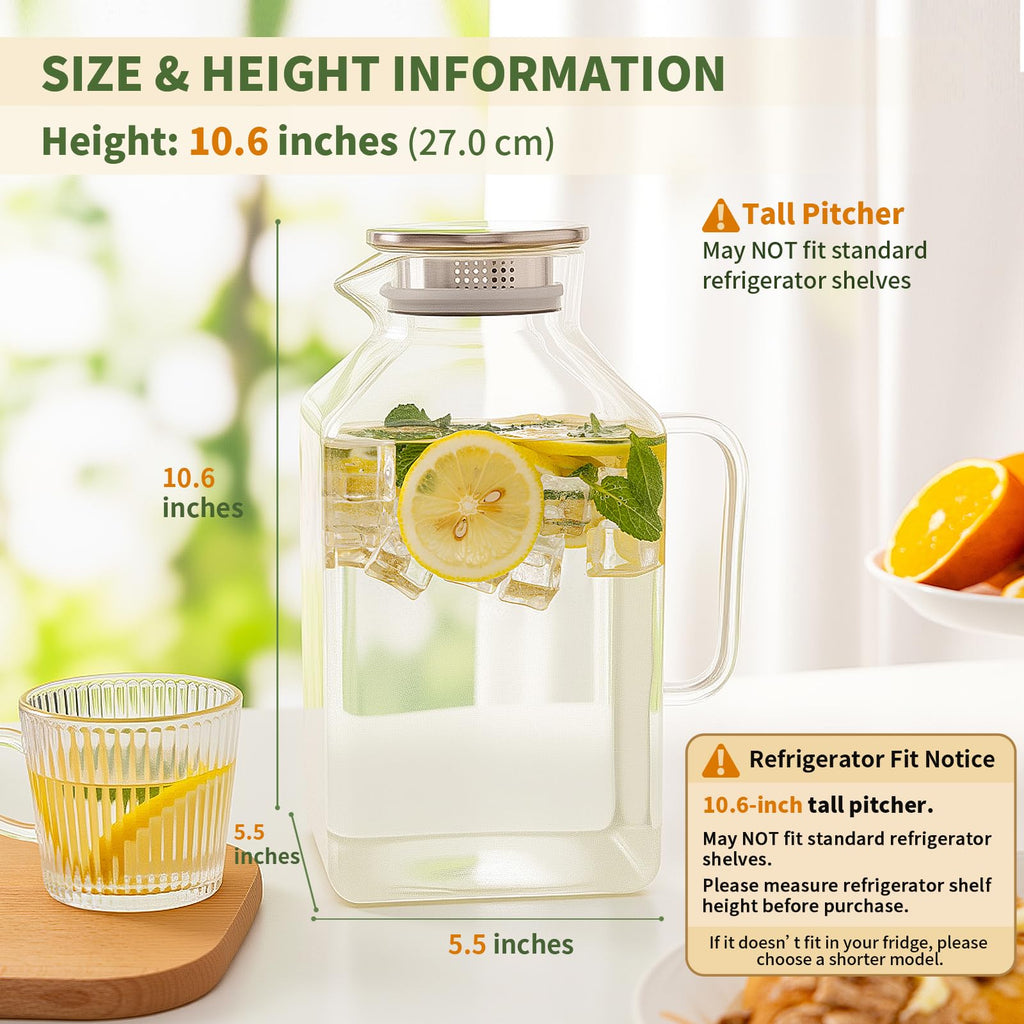 Glass Pitcher with Lid and Spout, 3.6L/122 oz Glass Water Pitcher