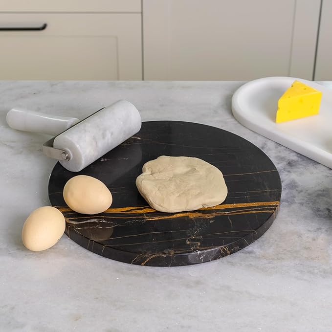 Koville Black Marble Cutting Board Pastry Serving Board, Large Marble Cheese Board for Baking, Charcuterie, Trivet - Non-Stick Heat Resistant Stone Cutting Boards Chopping Boards for Kitchen