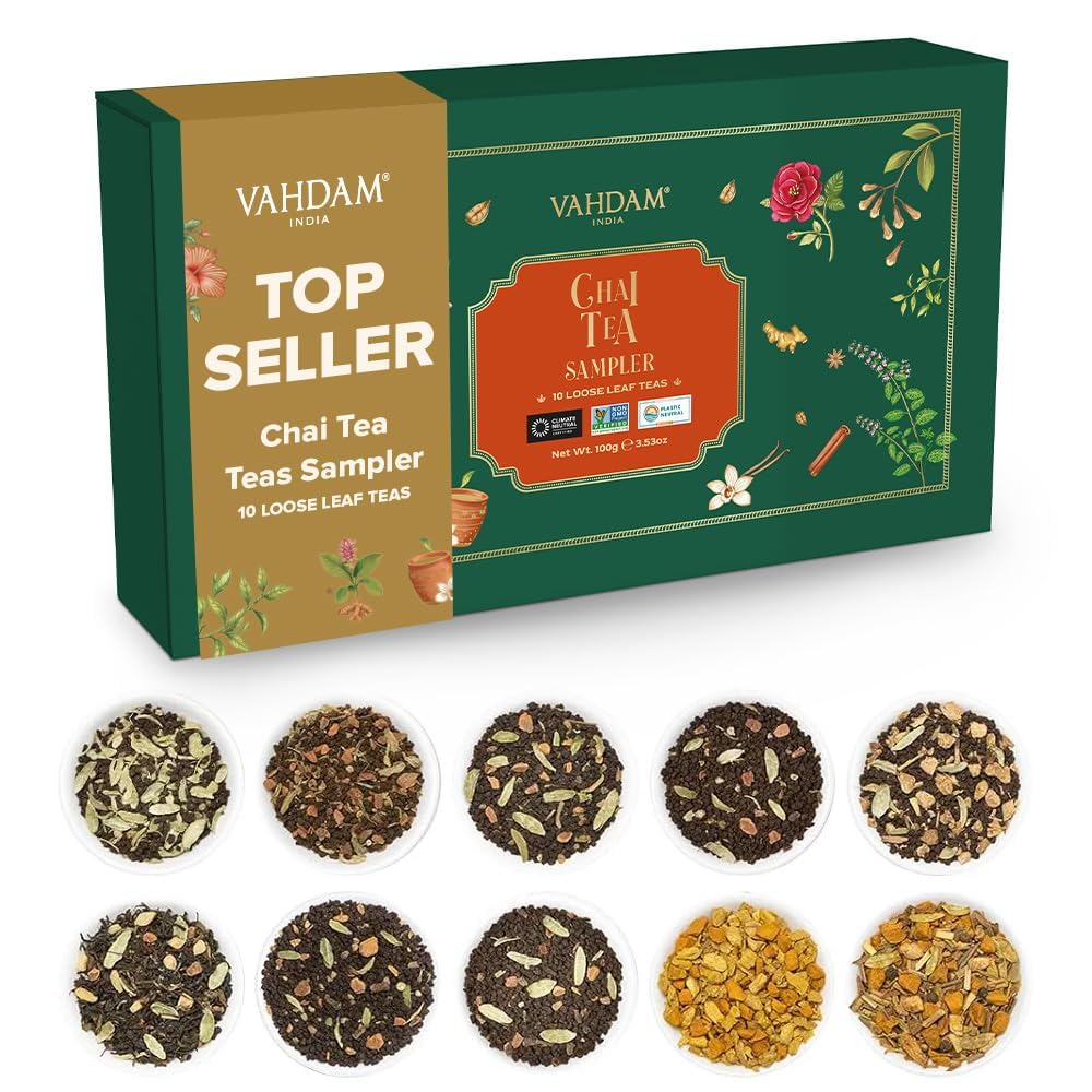 VAHDAM, Assorted Herbal Tea Sampler (18 Tea Bags, 9 Flavors) Caffeine-Free, Non-GMO | Delightful Natural Flavours, Individually Wrapped Tea Bags | Herbal Tea Assortment