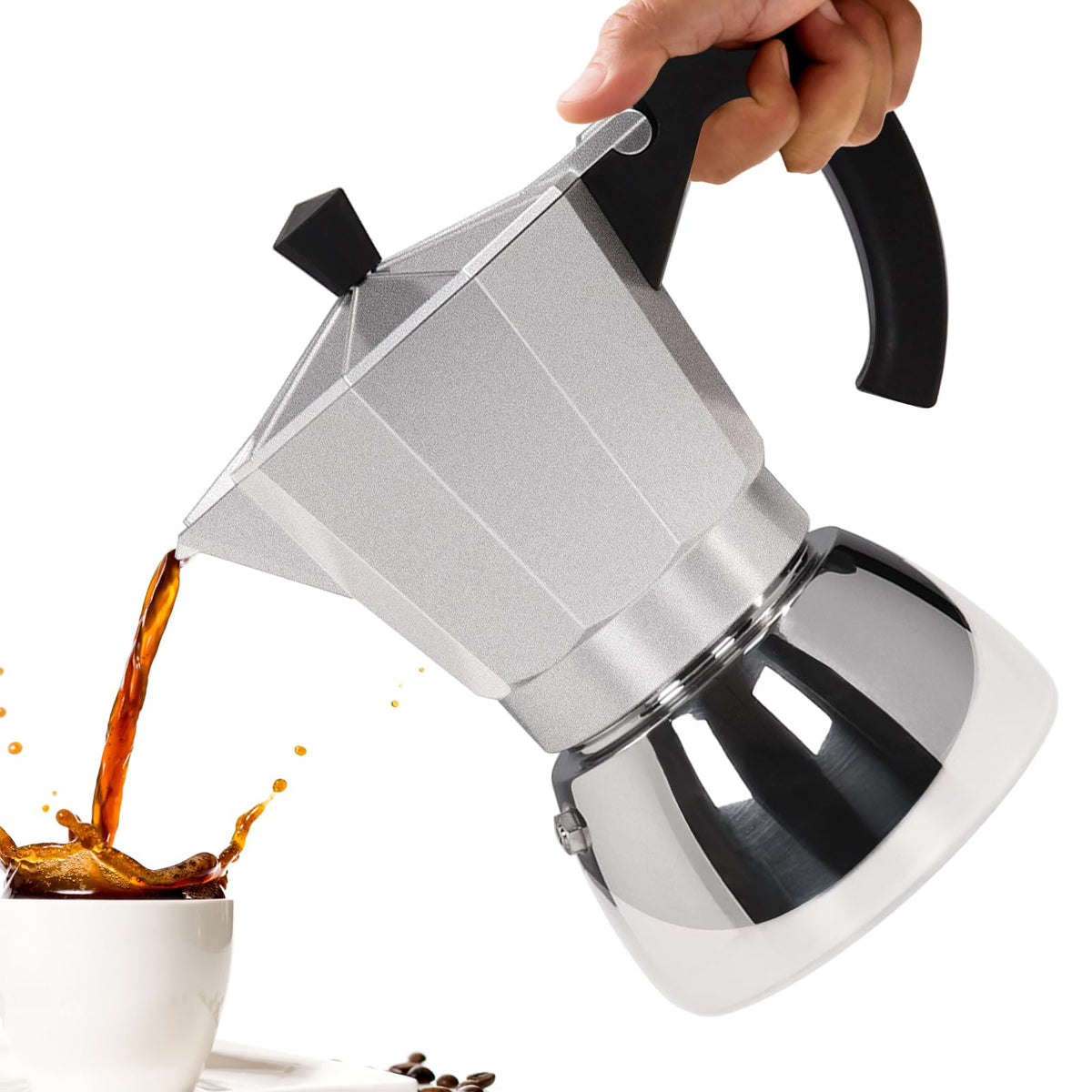 Vaolvpant No Coating 6 Cup Aluminum and Stainless Steel Moka Pot Stovetop