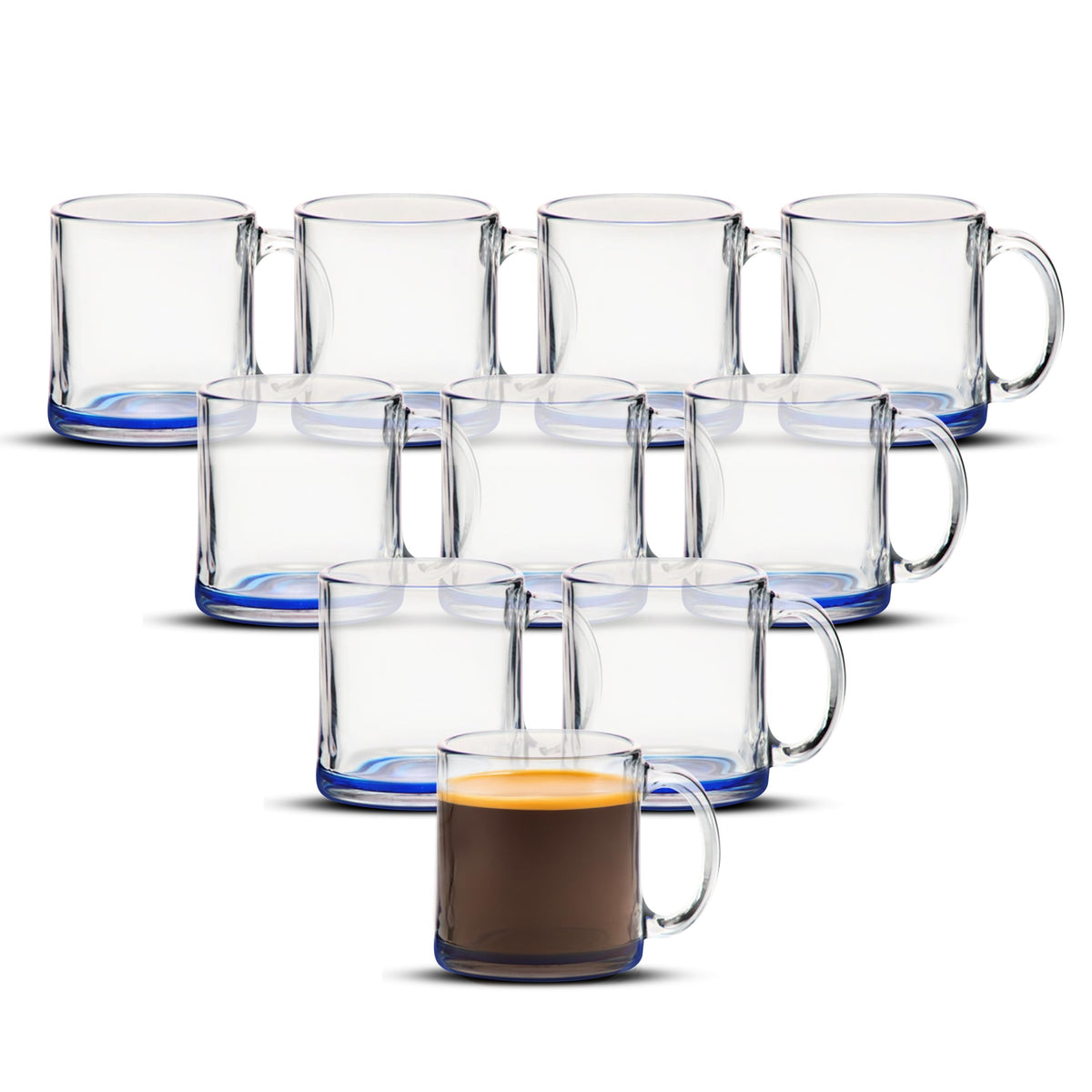 DISCOUNT PROMOS Clear Glass Coffee Mugs 13 oz. Set of 10, Bulk Pack - Perfect for Coffee, Tea, Espresso, Hot Cocoa, Other Beverages - Red Bottom