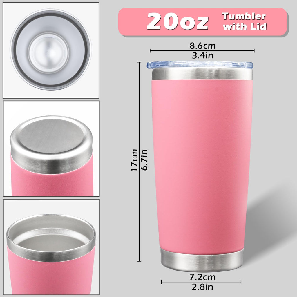 20oz Tumbler with Lid Stainless Steel Tumblers Insulated Mug Pink 12P