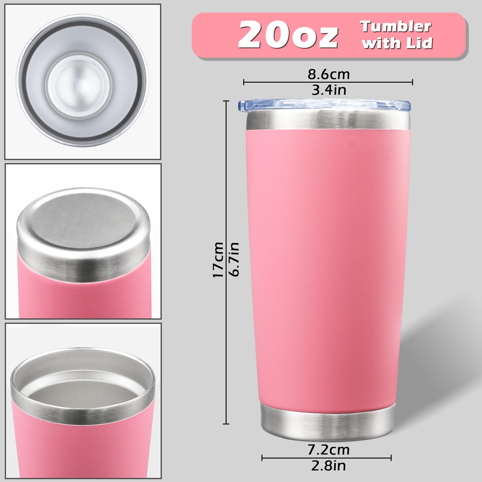 20oz Tumbler with Lid Stainless Steel Tumblers Insulated Mug Pink 12P