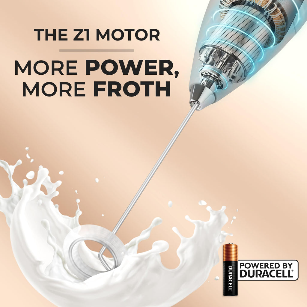 Zulay Kitchen Powerful Milk Frother Wand With Duracell Batteries - Ultra Fast Handheld Drink Mixer - Electric Whisk Foam Maker for Coffee, Lattes, Cappuccino & Matcha - Z1 Motor - Aqua