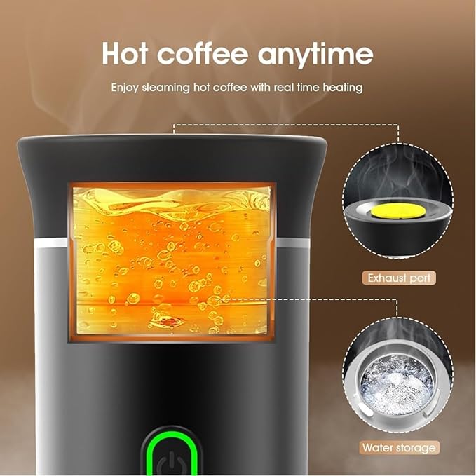 Esprova Portable Espresso Machine, Portable Electric Coffee Maker for Travel Camping, 3-in-1 Self-Heating Espresso Maker, Compatible with Ground Coffee and Capsules, Compact Lightweight (Silver)