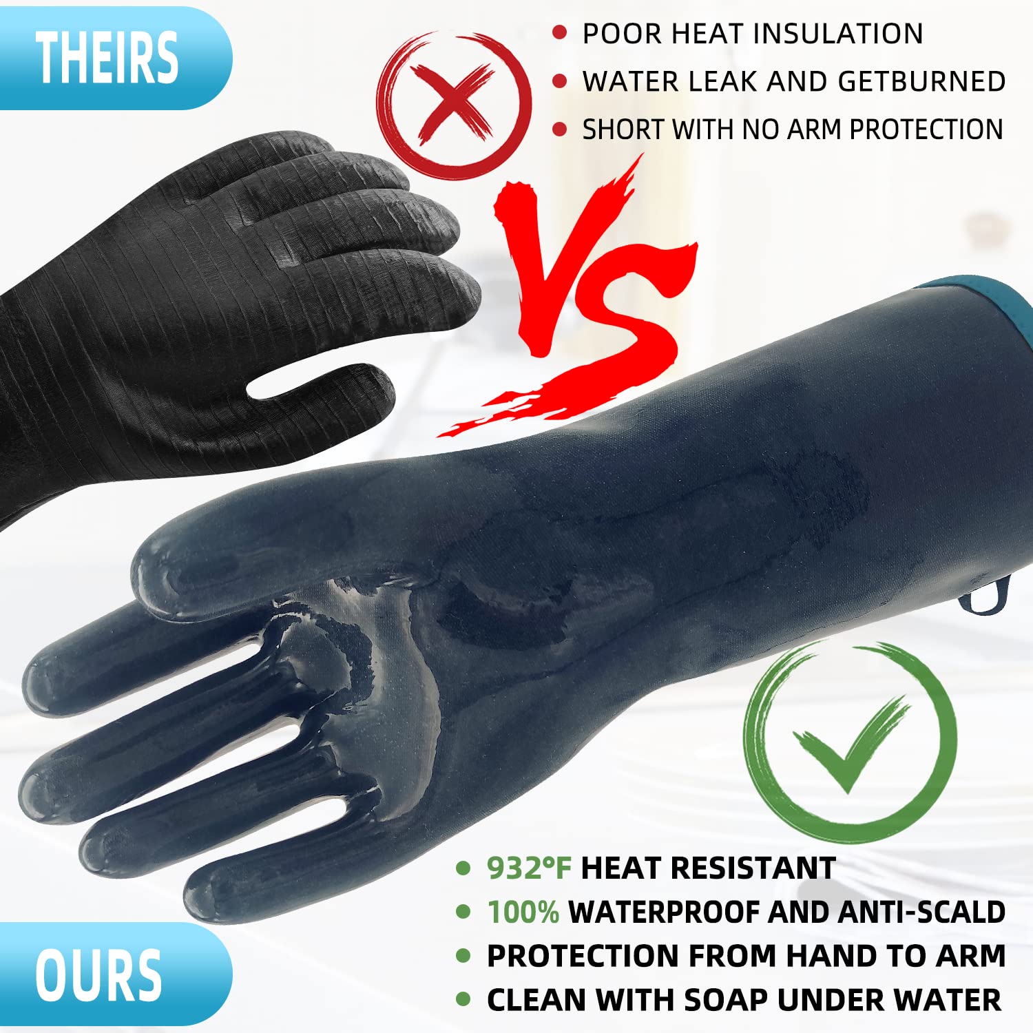 DEYAN Silicone BBQ Grill & Oven Gloves, 600°F Heat Resistant,10/XL