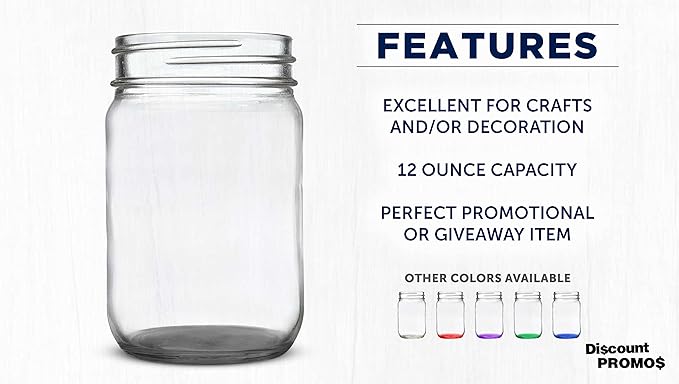 DISCOUNT PROMOS Decorating Mason Jars 12 oz. Set of 10, Bulk Pack - Glass Jars for Overnight Oats, Candies, Fruits, Pickles, Spices, Beverages - Black