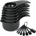 Kalsreui Measuring Cups and Spoons Set 15, 7 Plastic Measuring Cup Spoon Set, 7 Spice Long Handle Measuring Spoons with 1 Leveler for Kitchen and Baking, Dry Metric Measure Cups & Spoons Black