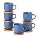 Hasense Espresso Cups and Saucers Set of 6, Demitasse Cups with Handle for Coffee Drinks, Latte, Cappuccino, Cafe Mocha and Tea, 4 Ounce Porcelain Coffee Cups for Coffee Bar Home and Party, Blue