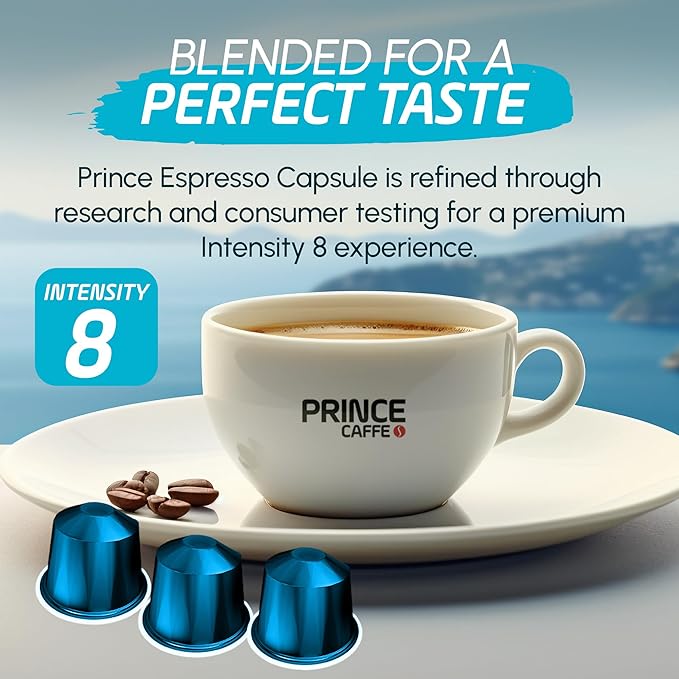 Prince Caffe Espresso Pods – Premium Intensity 8, Medium-Dark Roast, The Espresso Coffee Pods Are Compatible with Nespresso Original Line Machines, 30 Count (3 x 10 Capsules) Premium Quality Coffee Capsules.