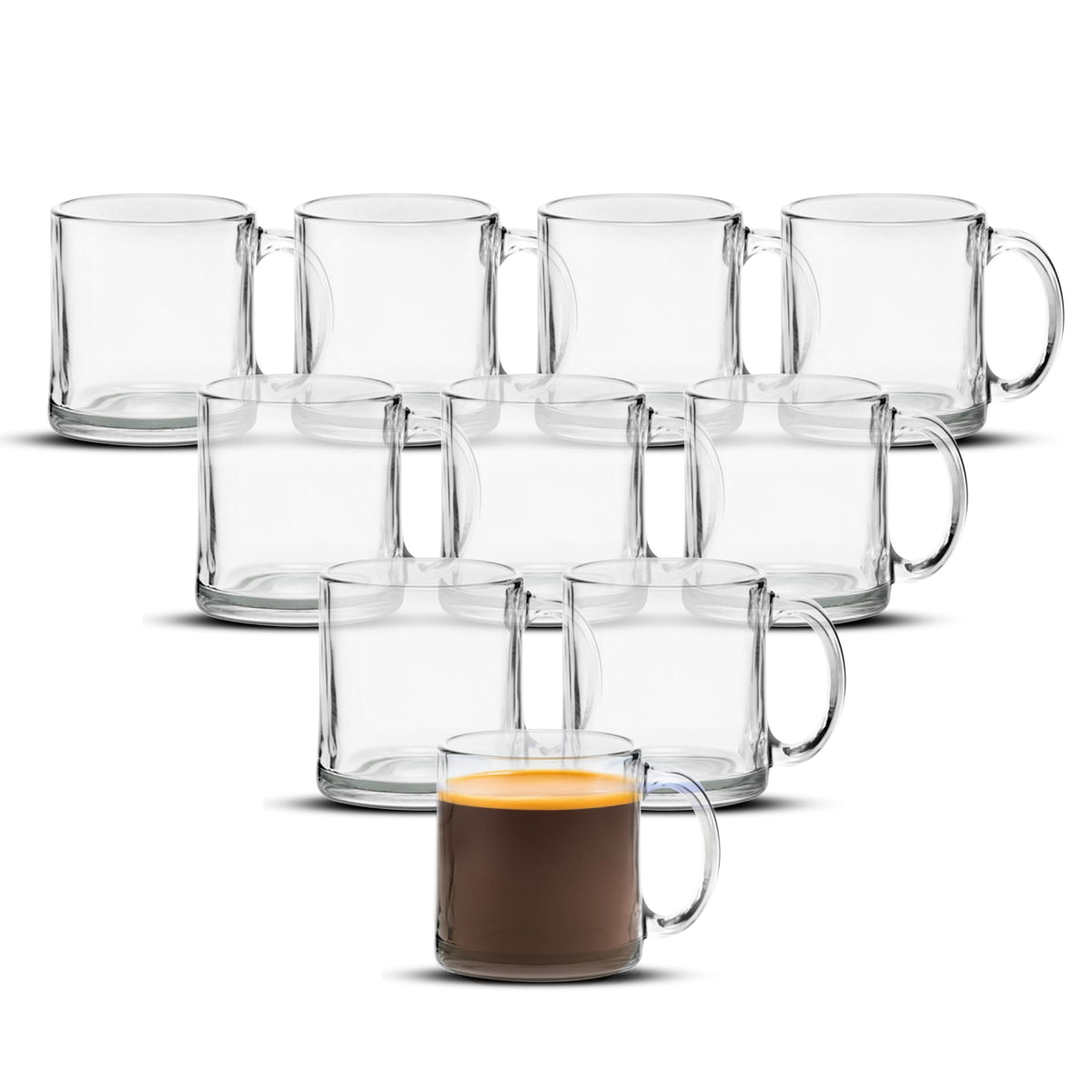 DISCOUNT PROMOS Clear Glass Coffee Mugs 13 oz. Set of 10, Bulk Pack - Perfect for Coffee, Tea, Espresso, Hot Cocoa, Other Beverages - Red Bottom