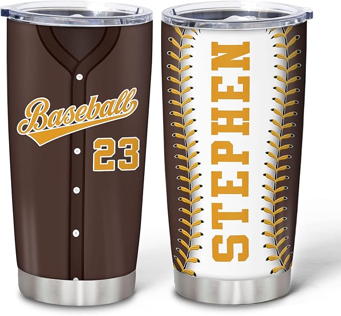Hyturtle Personalized Baseball Tumbler Baseball Players Design Stainless Steel Double Walled Vacuum Insulated Tumblers 20oz30oz Coffee Travel Mug Cup Christmas Gift For Men Boys Friends Dad Sports Fan
