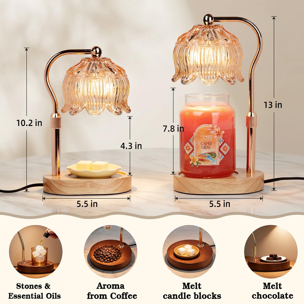 Funistree Flower Candle Warmer Lamp with Timer, Dimmable Candle Lamp Warmer, Christmas Birthday Gifts for Women Mom Her, Housewarming Home Decor, Lotus Wax Warmer for Yankee Candles - Warm Amber
