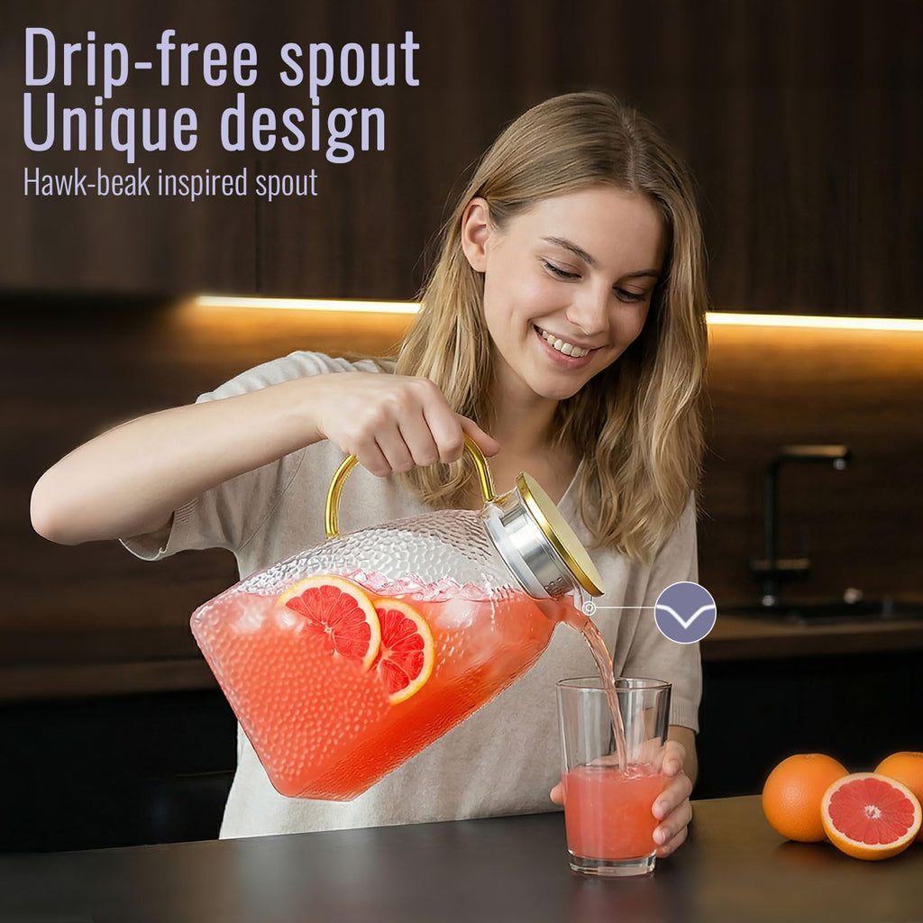 WARMSIMPLE 60 oz Glass Water Pitcher with Lid, Spout & Handle, BPA Free Jug